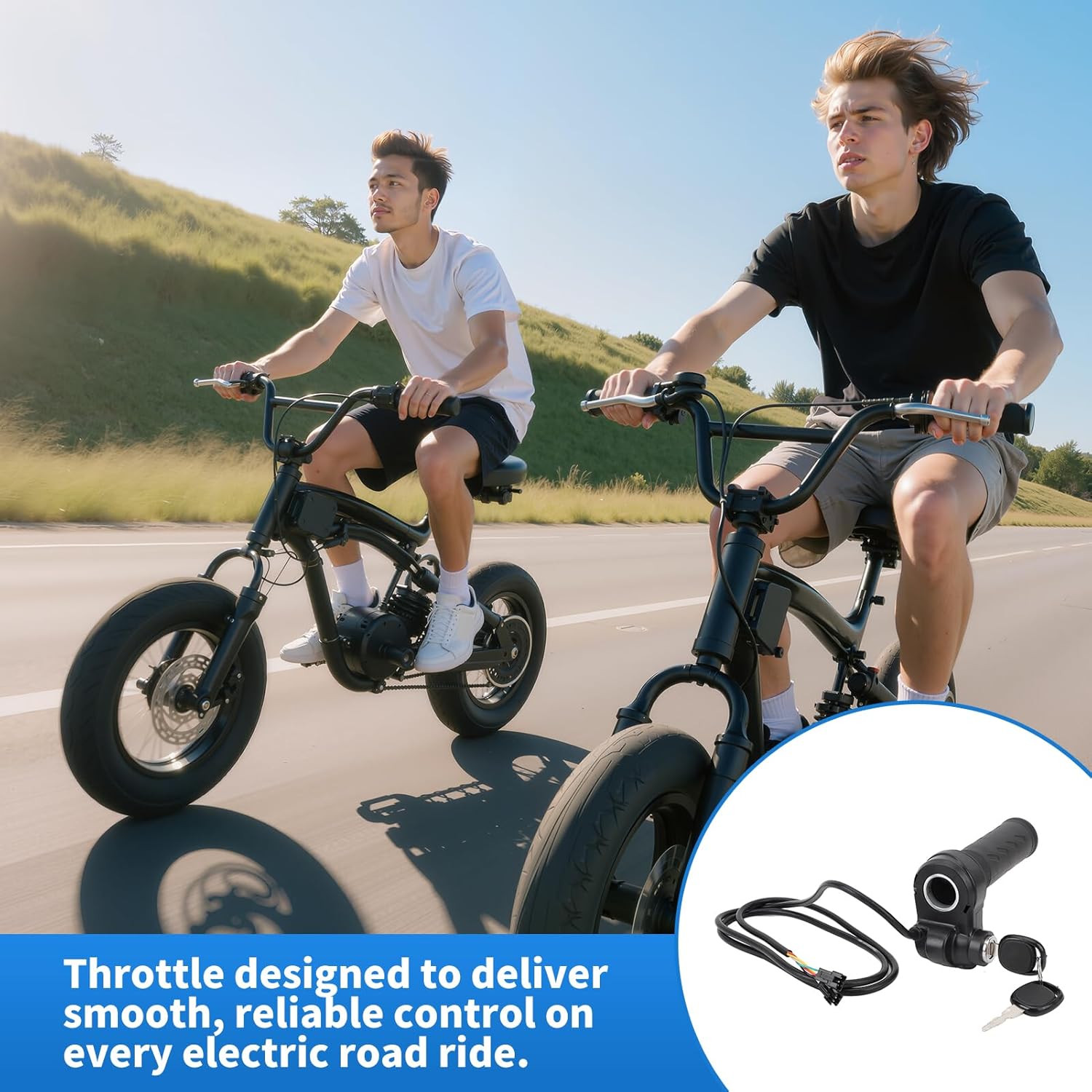 Electric Bike Throttle Grip Full Twist Throttle Grip with 2 Keys Universal Electric Scooter Throttle Grip Speed Controller Grip for Electric Bicycle
