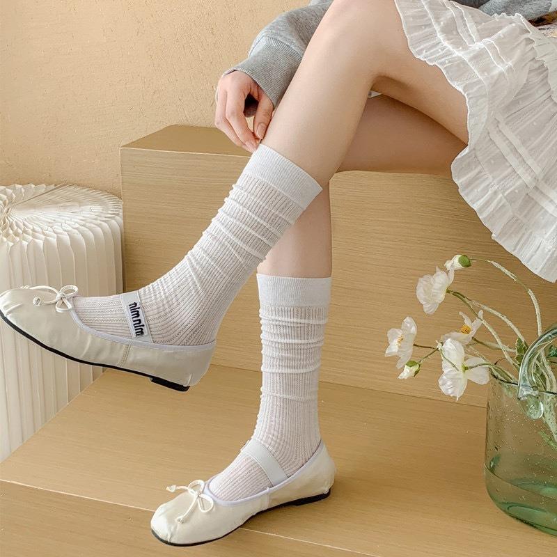 Female Summer Thin Model All Match Show Thin Mesh Breathable Ballet Wind Calf Pile Socks