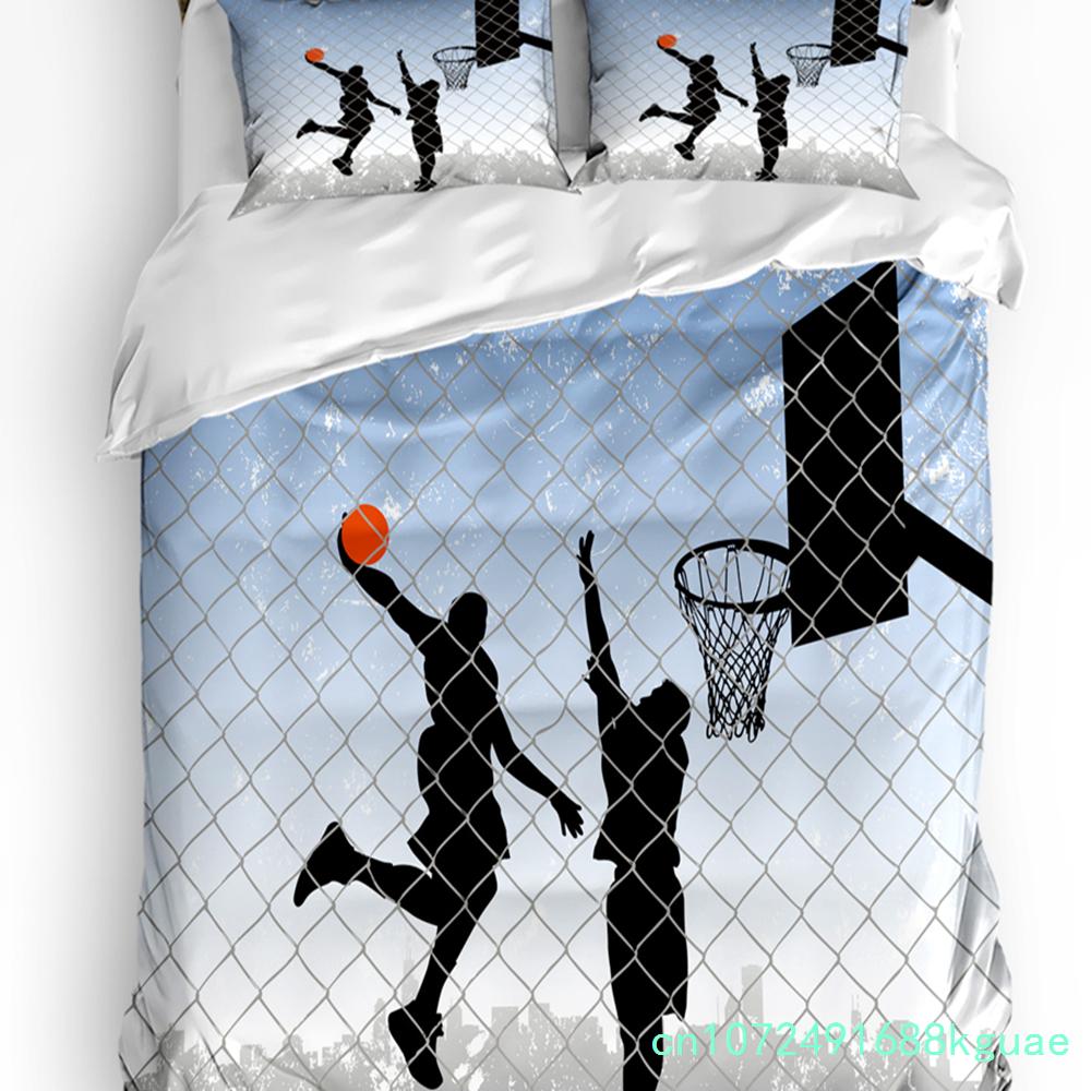 Basketball Bettwäsche-Set für Schlafzimmer Bett Zuhause Basketballspieler Silhouette Athlet Wettkampf Bettbezug Steppdeckenbezug Kissenbezug