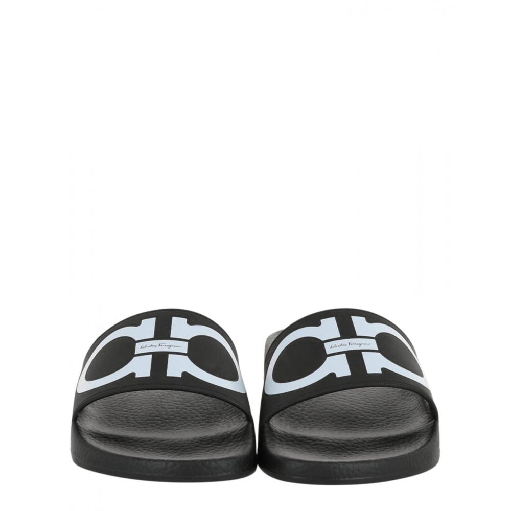 Salvatore Ferragamo Groovy Dual Gancini Slides Black