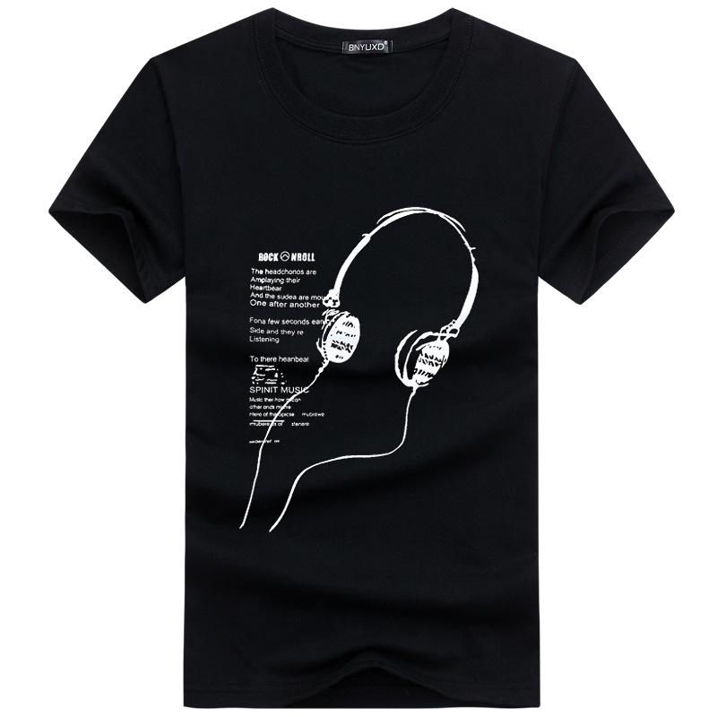 Men's Summer Short-Sleeve T-Shirt with Cartoon Headphones Design
