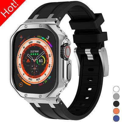 Strap+Case Silicone Band TPU Protective Case Cover for Apple Watch Ultra 2 49mm 44mm 45mm 40mm 42mm Iwatch Series 9 8 7 6 SE 5 4