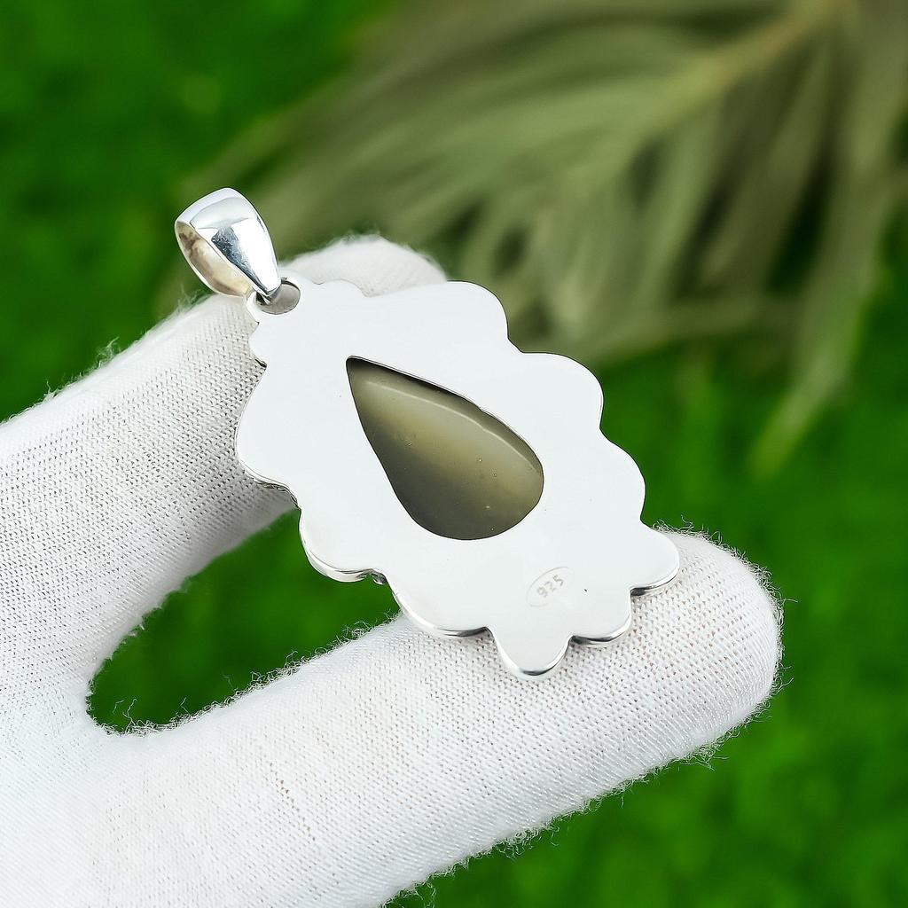 Daughters Day Sale 925 Silver Polychrome Jasper Stone Ethnic Birthday Pendant