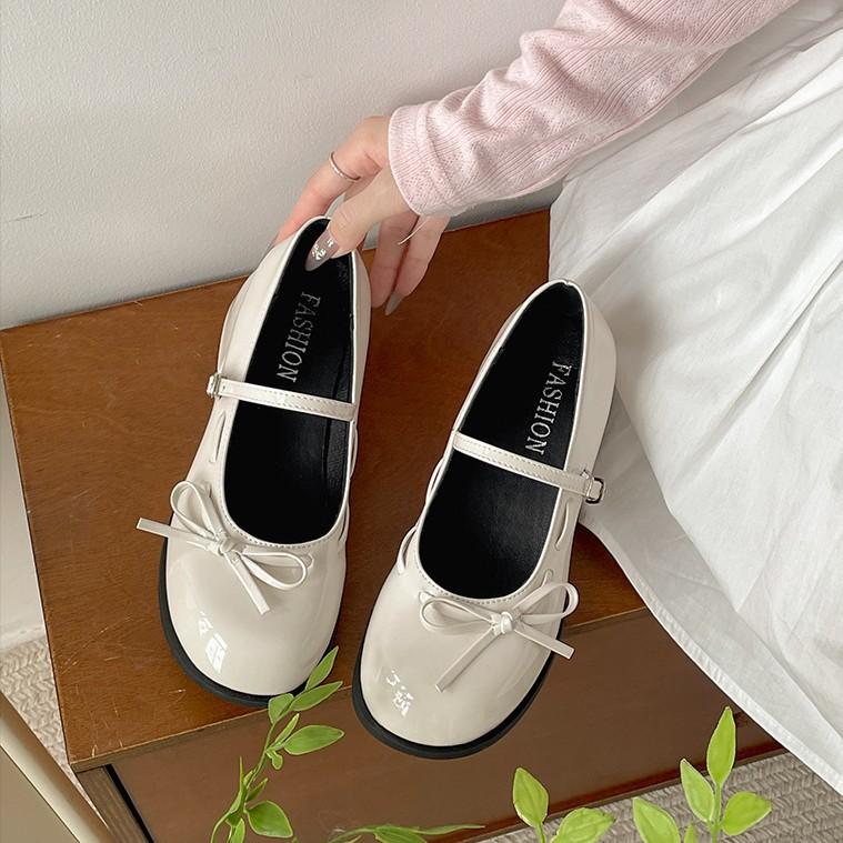 Red round head jk thick high heel small leather shoes women's summer Mary Jane single shoes