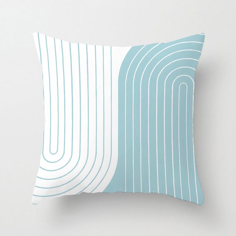 Blue Nordic Style Pillow Cover Geometric Stripe Double-Sided Sofa Window Guest Home Pillow Case Square Shape Pp Cotton