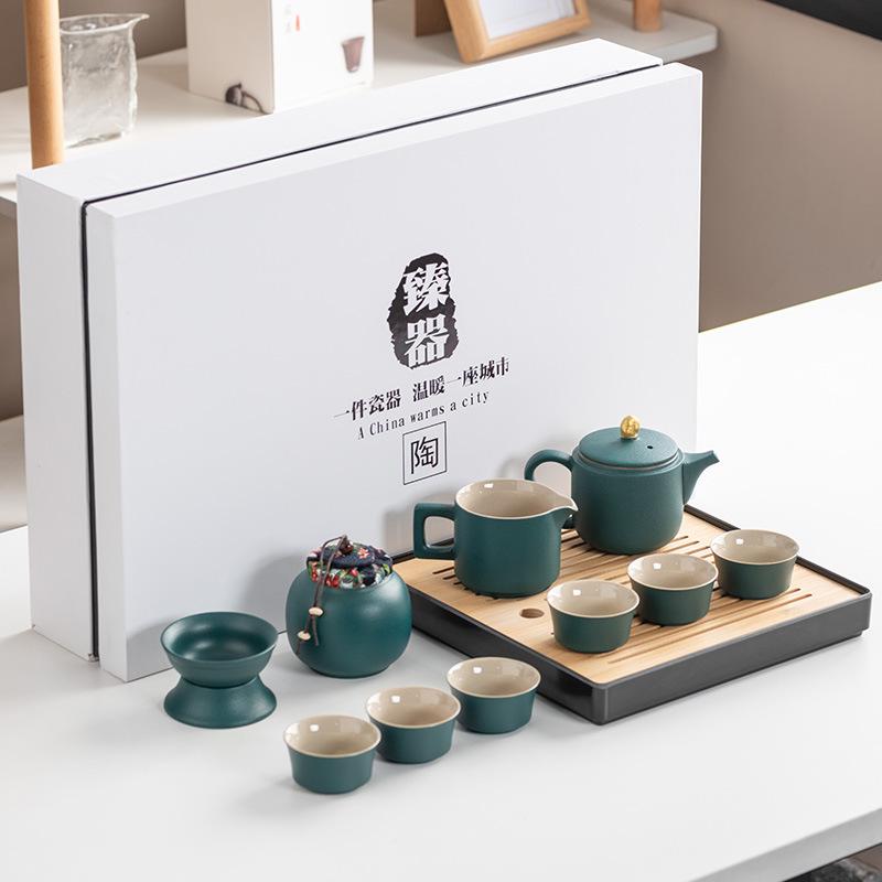 Black Pottery Kung Fu Tea Set Cover Bowl Teapot Tea Cup Tea Set Accessories Complete Tea Tray Business Gifts High-end Gift Box
