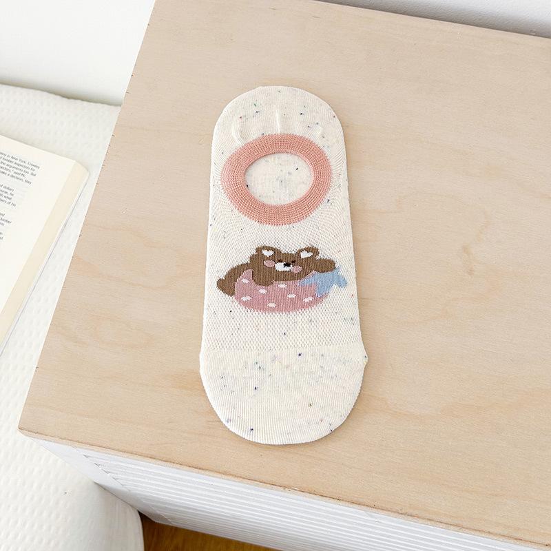 

Мультяшные носки, летние тонкие сетчатые дышащие носки-лодочки в горошек в тон, силиконовые противоскользящие носки-невидимки с мелким вырезом 1 pair