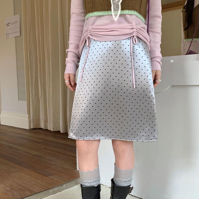 

Thirteen Row Korean Style Comfortable Polka Dot Bow Half Skirt - Early Spring Commute for Women Small серебряный серый
