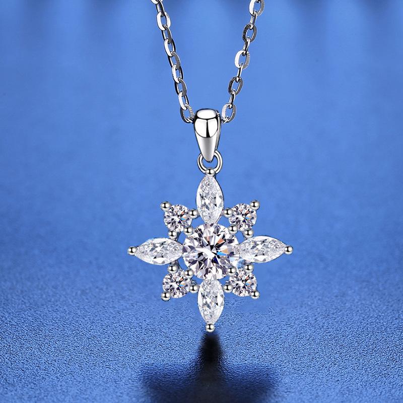 Sterling Silver 925 Moissanite Starburst Necklace with D Color One Carat Pendant