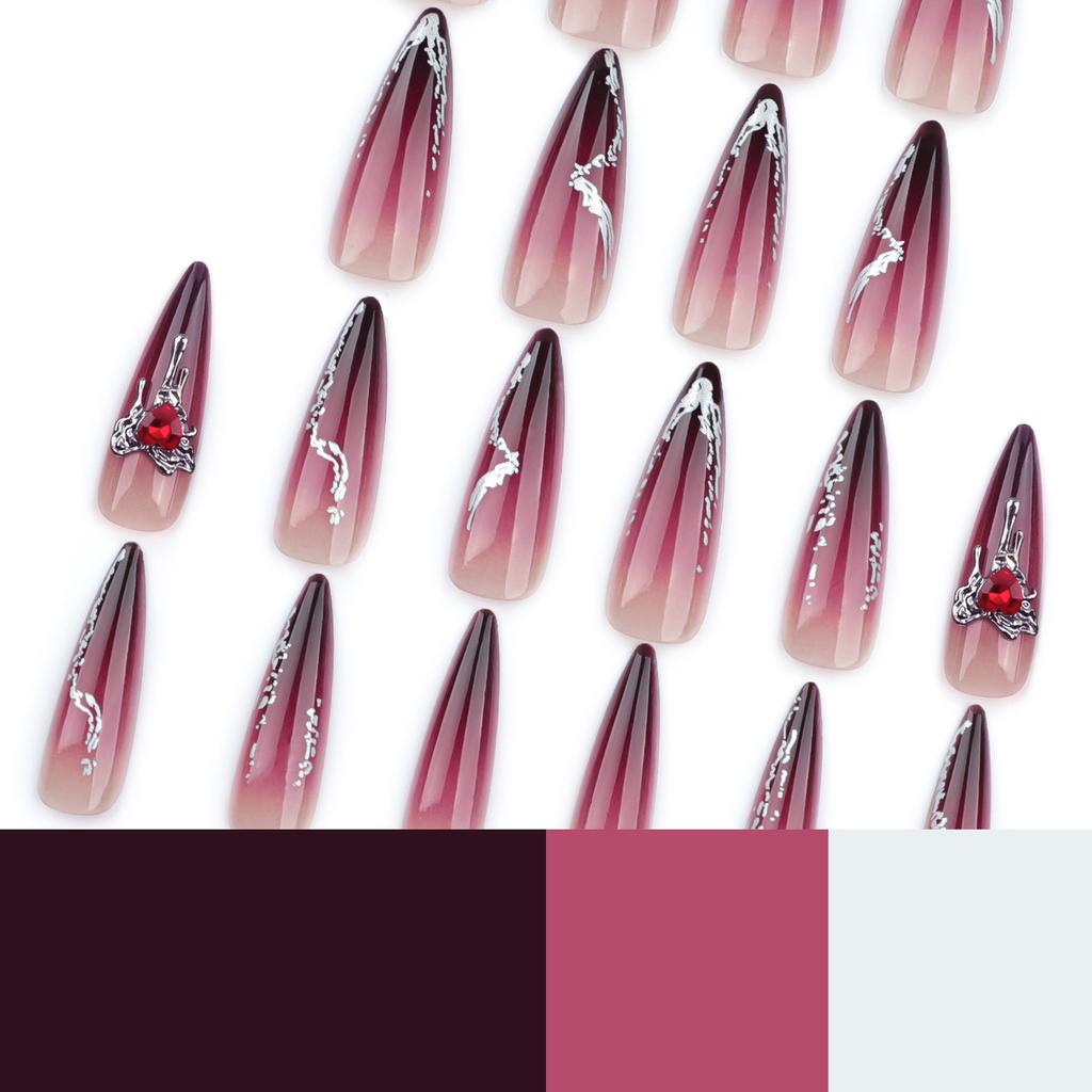 24 Pieces Europe and The United States Wear Long Nail Pointed Fake Nails Spice Girl Flash Diamond Dark Gradual Change Nail Patch