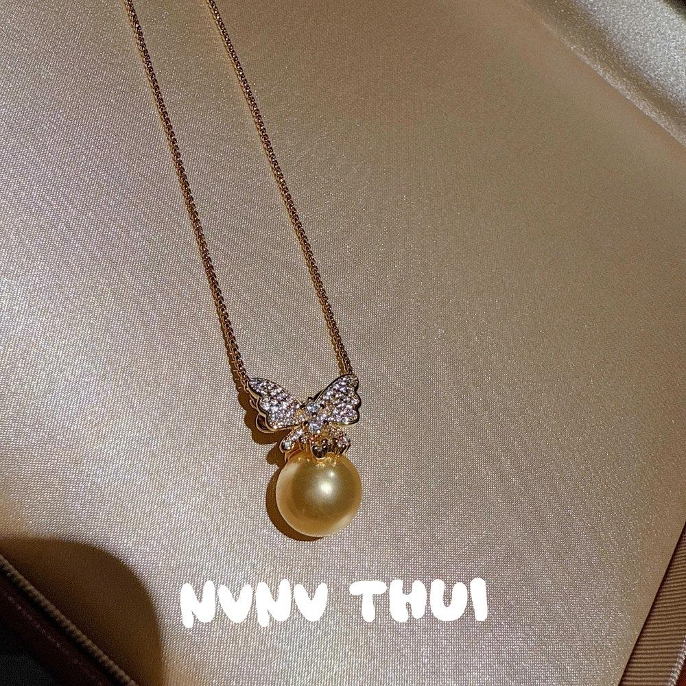 Jewelry, Riyao Gilt Thick Gold Pearl Butterfly Gemstone Necklace, Banquet Haute Couture Flower Butterfly Bead Earrings Set