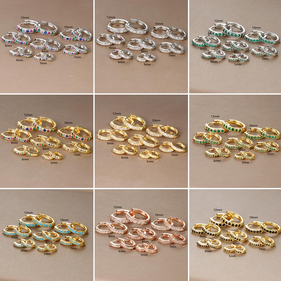 2PCS Minimal Crystal Zirconia Stainless Steel Hoop Earrings Small Huggie Thin Cartilage Earring Helix Tragus Piercing Jewelry