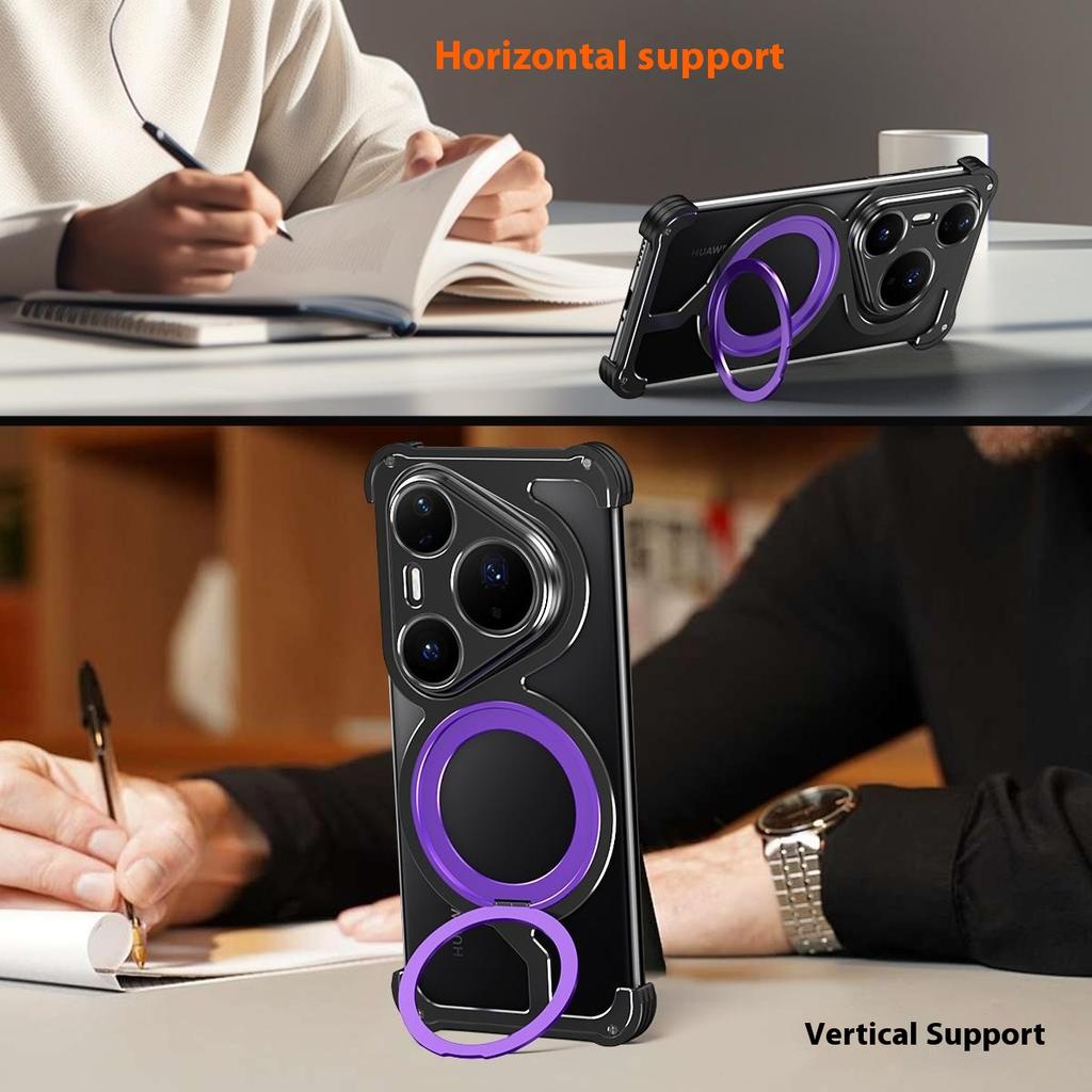 For Huawei Pura 80 Pro/Pura 80 Pro+ Metal Case Rotating Kickstand Heat Dissipation Frameless Phone Bumper Cover with Lens Protector