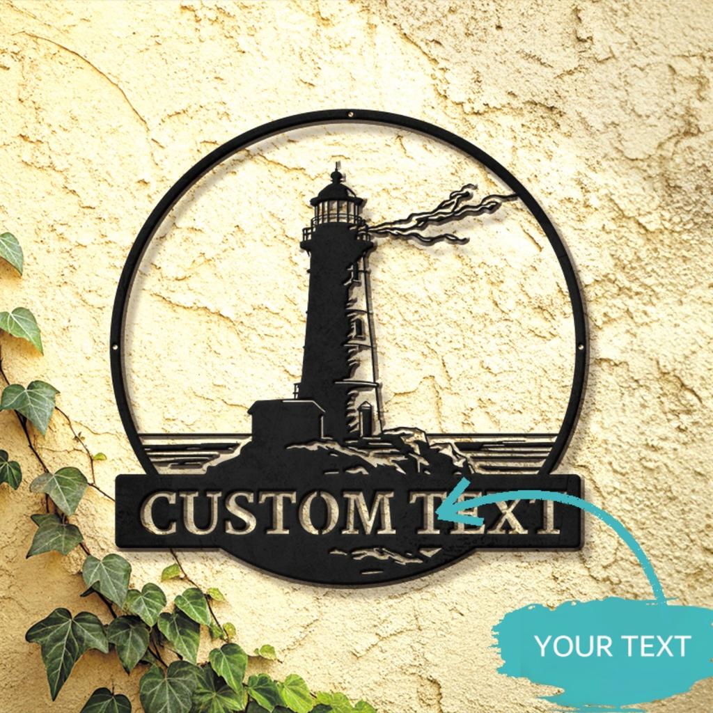Custom Metal Lighthouse Sign, Personalized Nautical Wall Art, Coastal Home Indoor Outdoor Decor