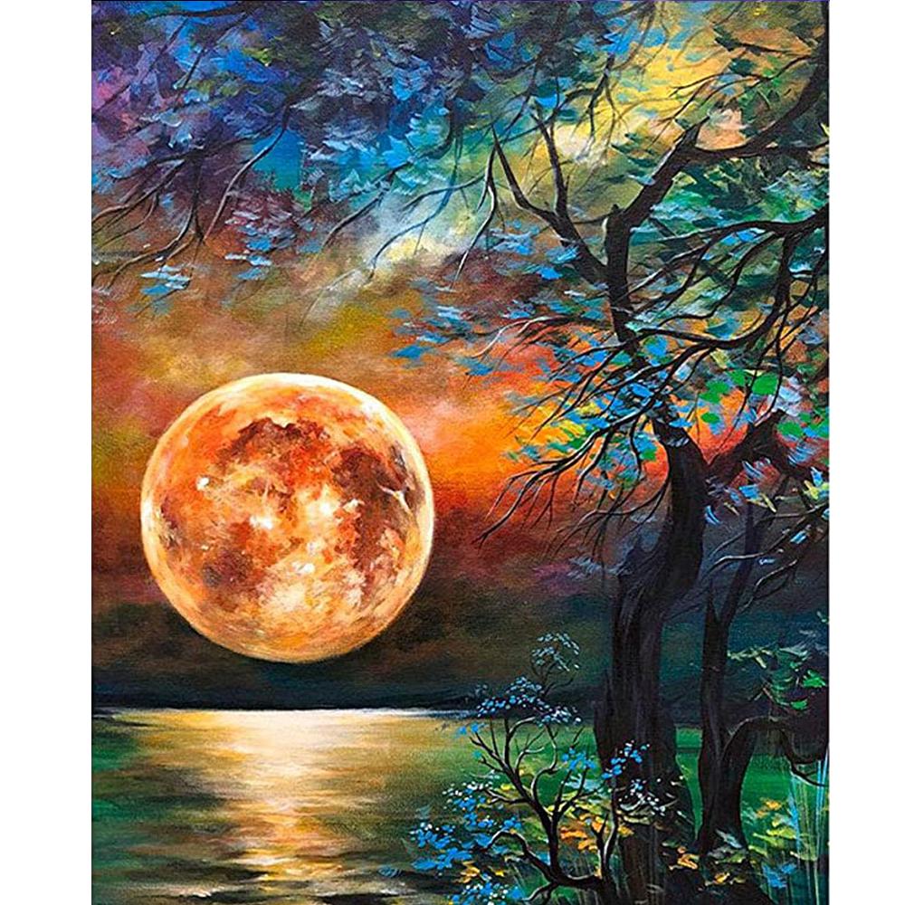 

5D DIY Craft Алмазная картина Полная луна Дерево Алмазная вышивка Пейзаж Стразы Полный мозаичный декор для дома Full Square 20X30CM