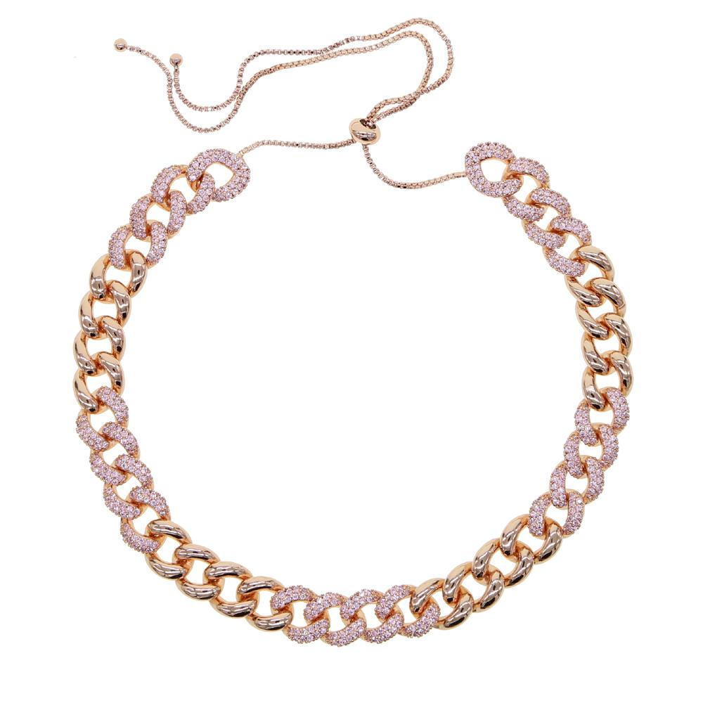 Angebot Neues Design Bling Kette Roségold plattiert rosa Zirkonia Miami Cuban Link Damen Halskette