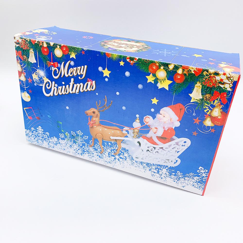 Electric Santa's Reindeer Cart Ornament: Musical Christmas Toy for Kids in Red & White