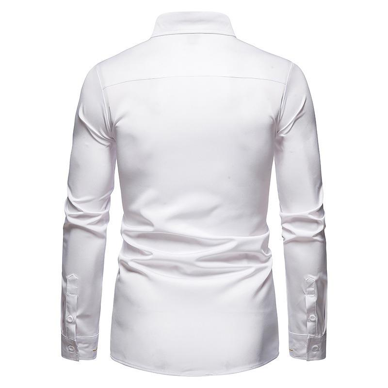 Men S Slim Fit Long Sleeve Asymmetric Embroidered Shirt European Size Spring Autumn