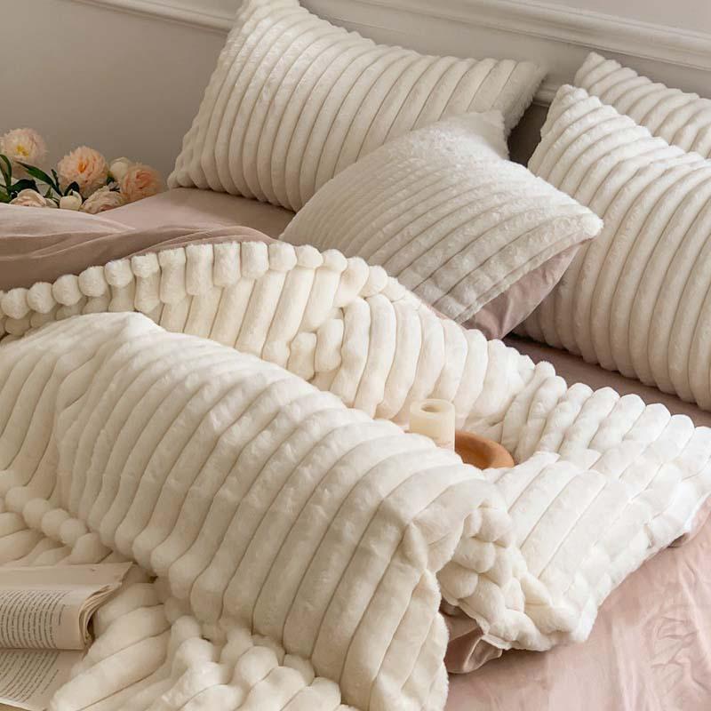 4ks Vertikální králičí fleece Zimní Baby Fleece prostěradlo Povlak na polštář Zahuštěné teplé povlečení