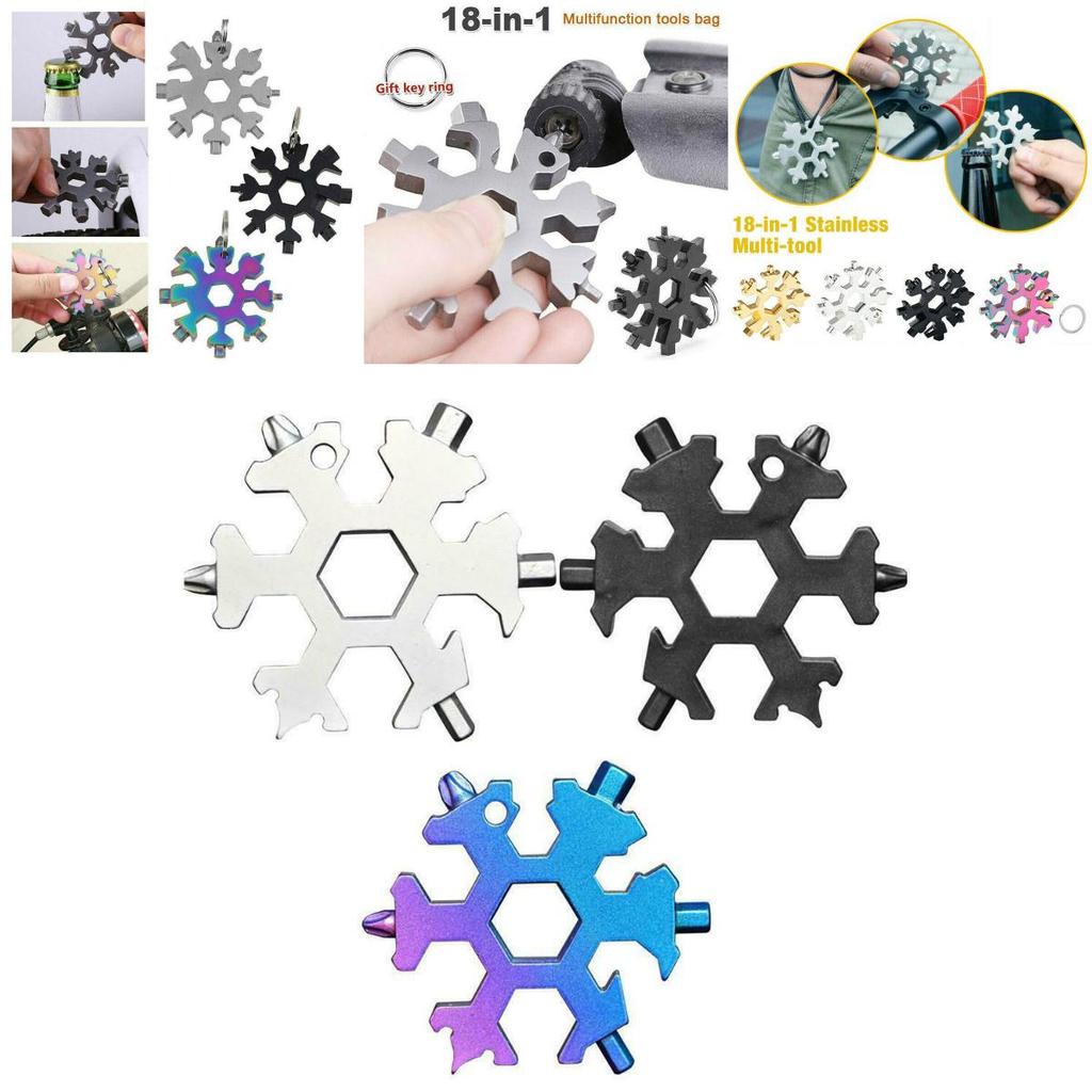 Compact And Durable 18 In 1 Snowflake Multi Tool With Convenient Key Chain Attachment