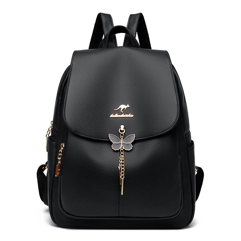 Schoolbag Kangaroo Backpack Women's New Trendy Fashion Versatile Soft Leather Bag Large Capacity Mommy Backpack Women's Bag Wholesale