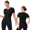 Women Slim Fit Yoga Short Sleeve T-shirt High Elastic Quick Dry Round Neck Top Breathable Slimming Gym Sports Running Shirt
