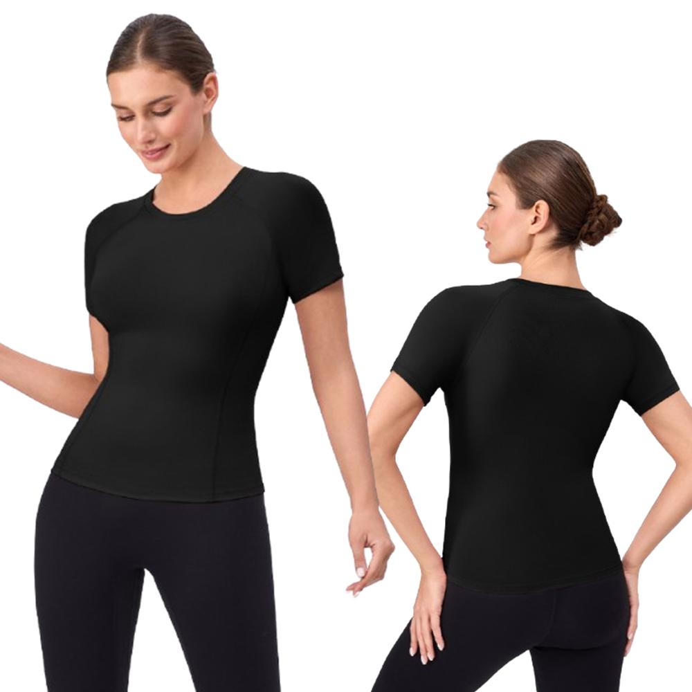Women Slim Fit Yoga Short Sleeve T-shirt High Elastic Quick Dry Round Neck Top Breathable Slimming Gym Sports Running Shirt