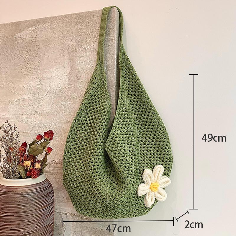 Women'S Braided Bag Korean Style Shoulder Tote Bag Lazy Style Knitted Hollow Flower Beach Bag