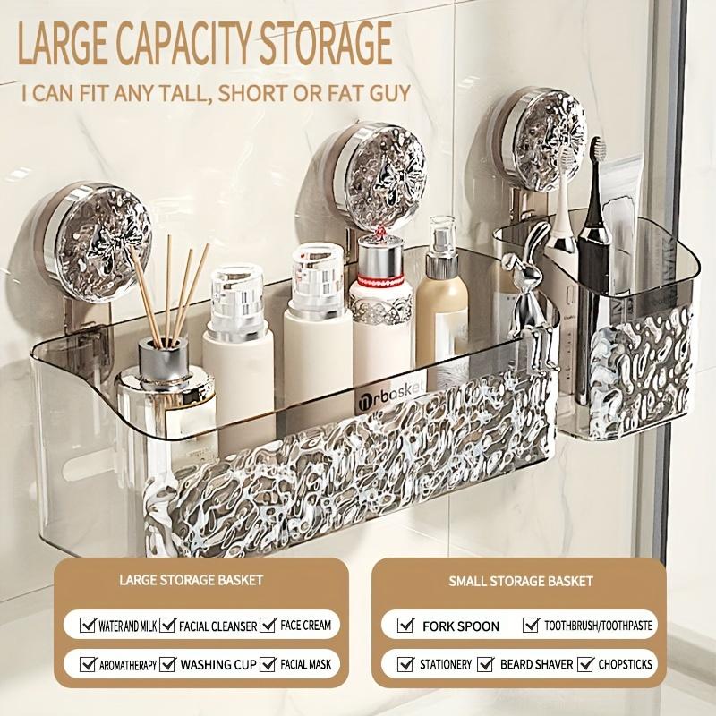 1 Stück Kunststoff Orbasket Saugknopf Hängekorb mit Kaninchen- & Schleifendekor, Wandmontierter Organizer im zeitgenössischen Stil für Toilettenartikel