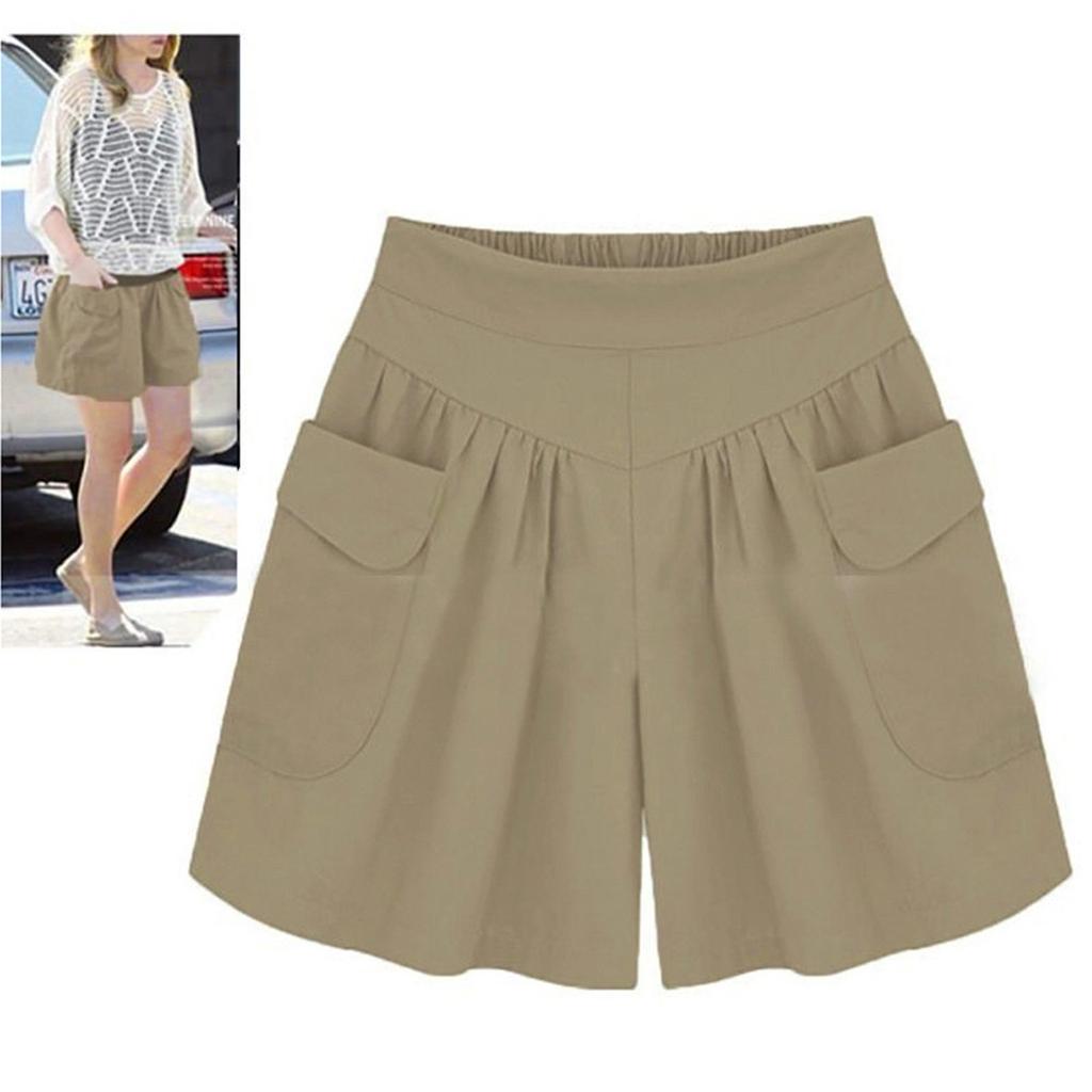 Women Solid Loose Hot Pants Pockets Lady Summer Casual Shorts