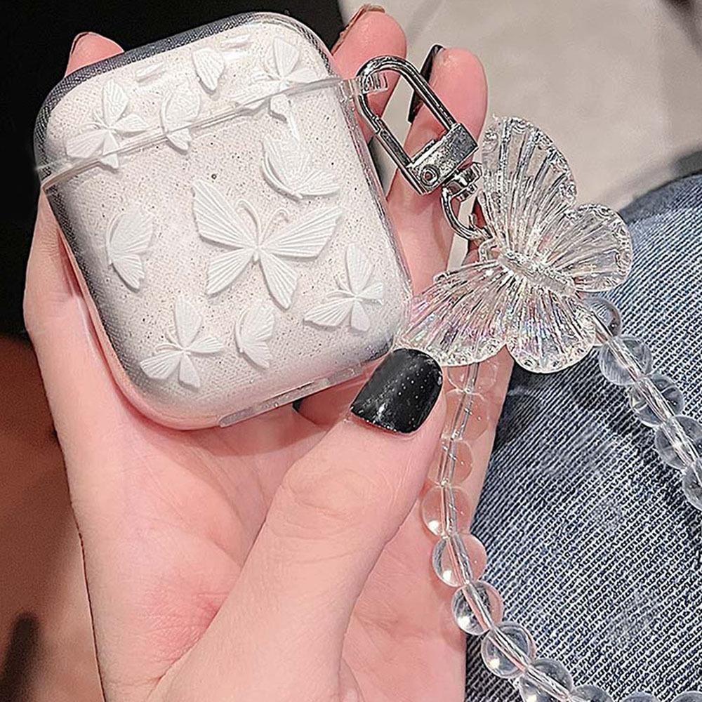 Transparent Glitter Butterfly Chain Apple Bluetooth Earphone Soft Shell 1 1st Generation Suitable for AirPods Pro Protective Case for Women