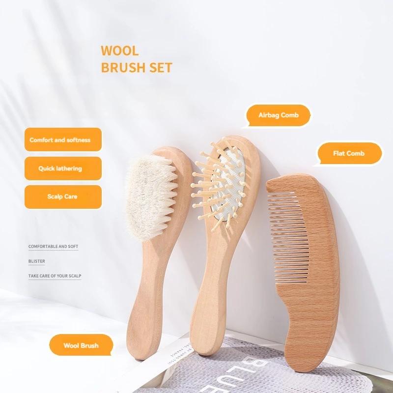 New Pattern 2pcs Baby Care Beech Wool Brush Bath Brush Massage Smooth Hair Massage Beech Flat Comb Baby Cleaning Products