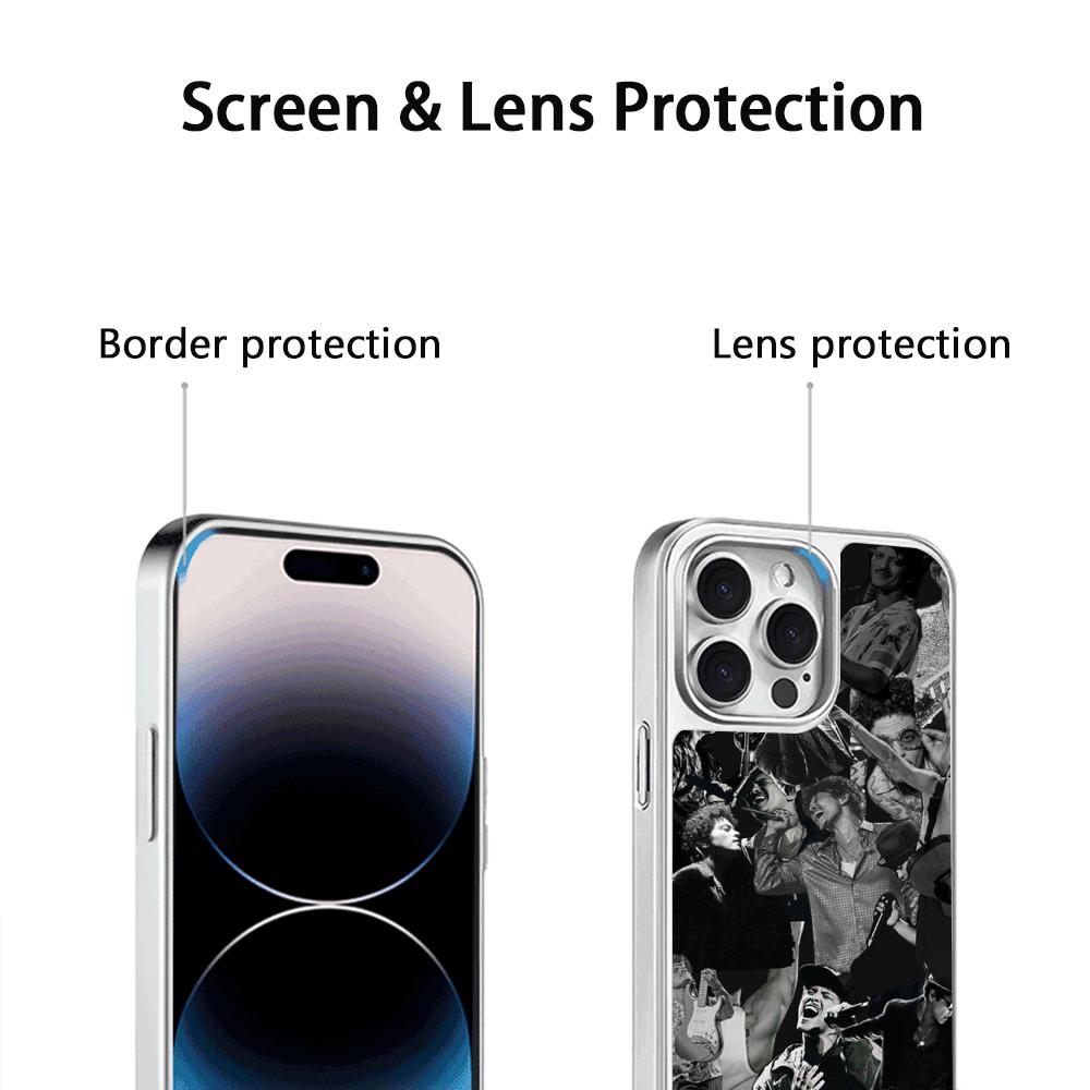 Bru-no Cool Singer Fashion Design Phone Case for iPhone 16 15 14 13 12 11 Pro Max Sheepskin Silver-edged Protective Case