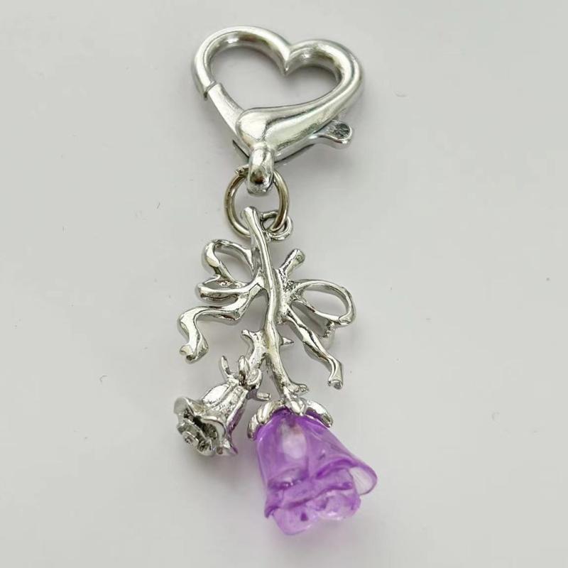 Practical Bowknot Rose Flower Keychain Portable Rose Bowknot Charm Keyring Adornment for Personalizing Phones and Bags