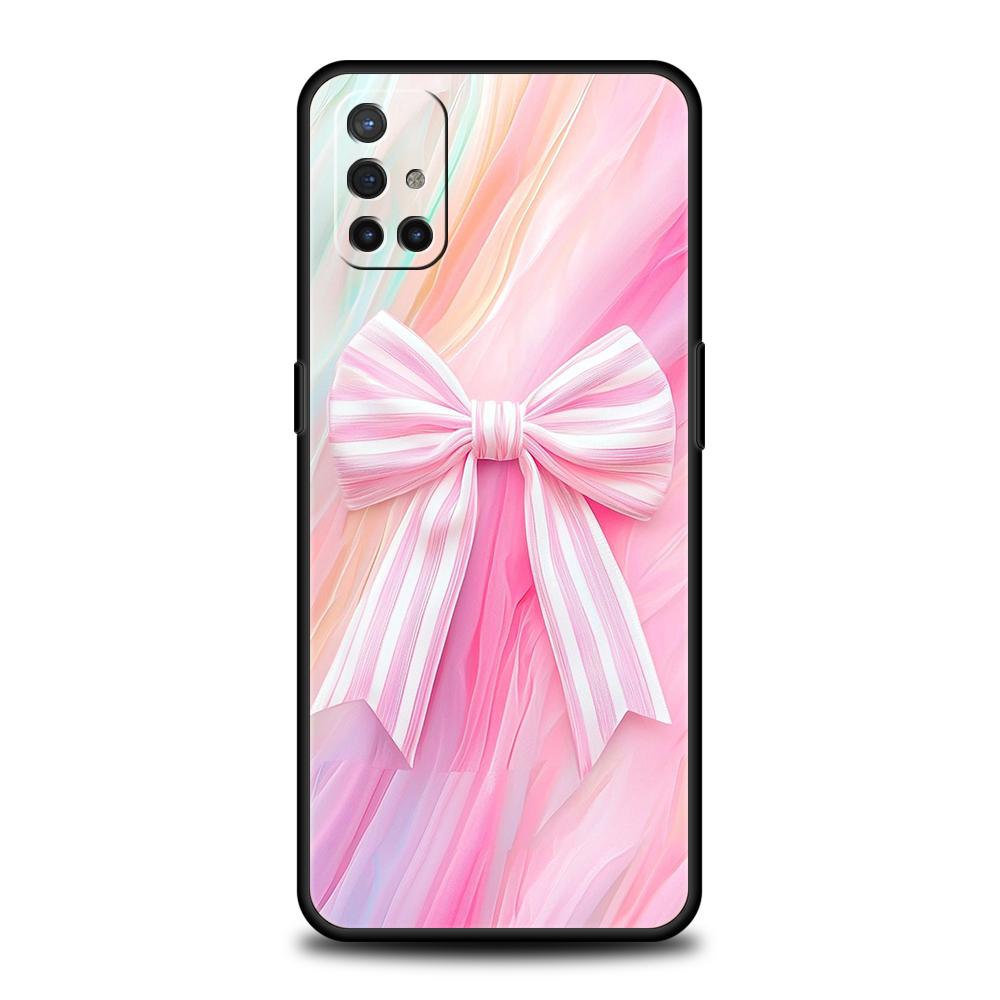 Phone Case For Oneplus 13R 12R 13 12 10T 10R Nord N100 N200 N10 10 9 9R 9RT CE 2 Z Pro Soft TPU Cover Bow-Knot Pink Bow Pattern