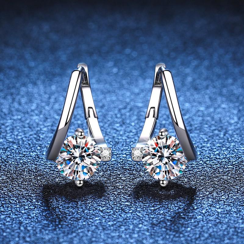 Sterling U-Shaped Earrings With 1ct D-Color Moissanite Women Lightweight Luxury Fashion Jewelry