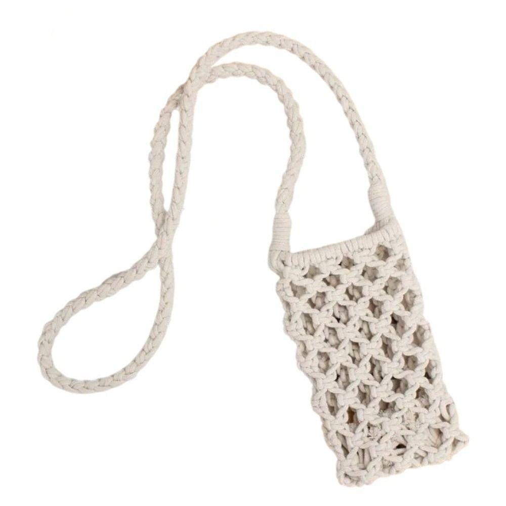 Fashion Portable Phone Purse Solid Color Crochet Lightweight Shoulder Handbag Hollow-out Woven Mobile Phone Bag Gifts