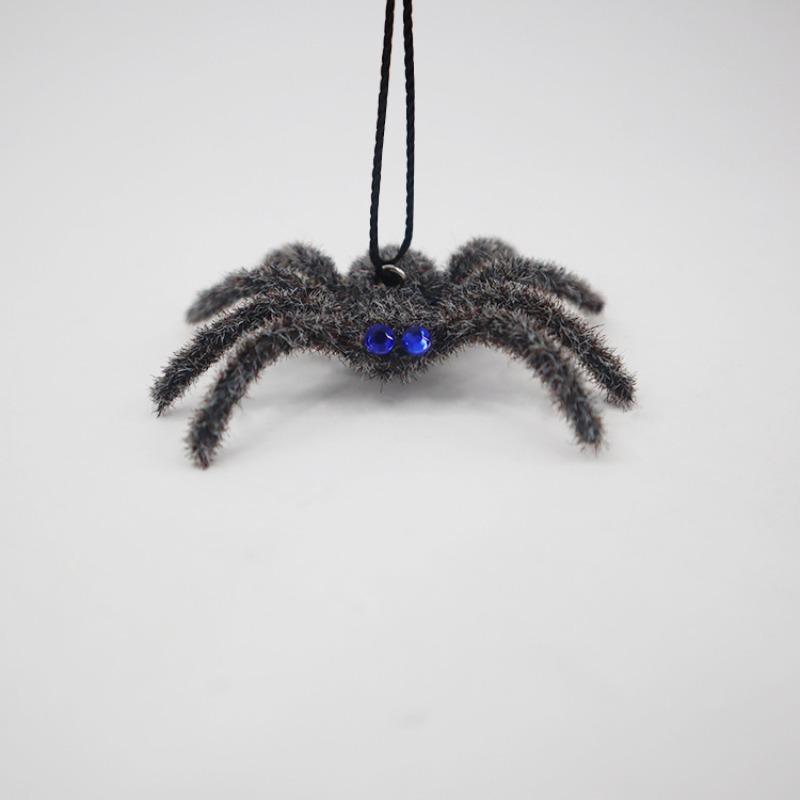 Funny Halloween Plush Spider Pendants Fake 3D Flocking Black Spider Realistic Cartoon Artificial Spider Learning Toys