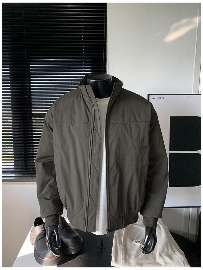 Herren High-End Baumwolle Workwear Bomberjacke - Stehkragen, Lässiger lockerer Coach-Stil für Herbst/Winter