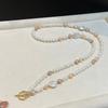 Natural Freshwater Pearl Necklace Women's Summer Simple Color Beaded Niche Design OT Buckle High-end Sweater Chain Accessories