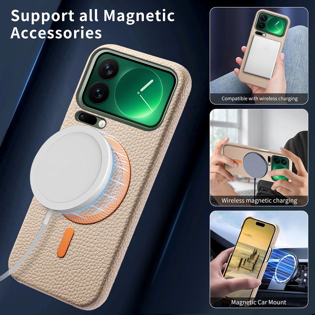 Business Lychee Grain Leather Magnetic Phone Case for Xiaomi 17 Pro 15 Pro Max 15 Ultra Wireless Charging Shockproof Slim Cover