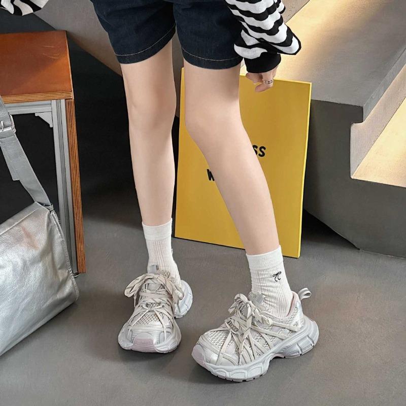 Four Seasons Mesh Fancy Strap Dad Shoes Women's Spring and Summer New Thick-soled Breathable Lightweight Sneakers