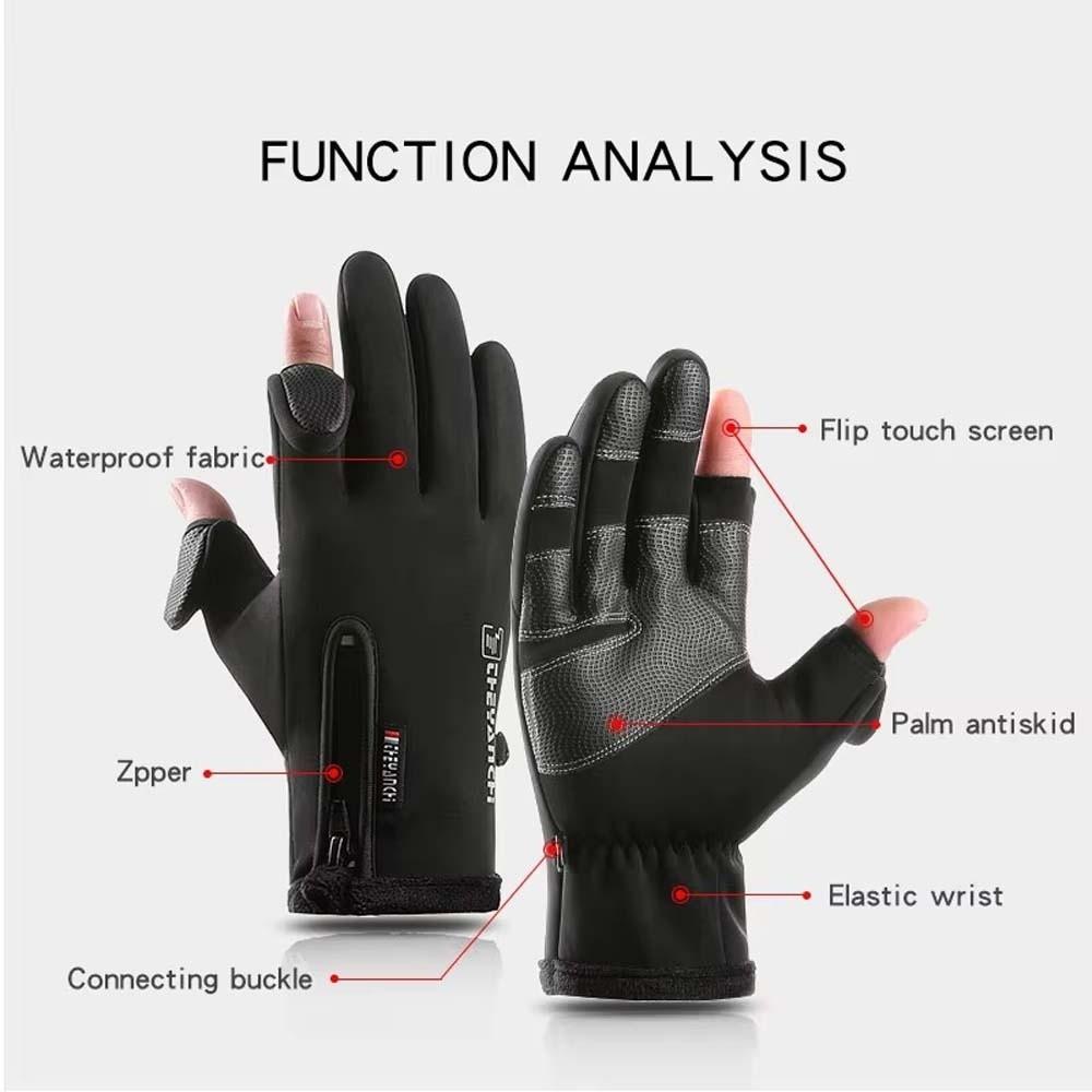 Anti-slip PU Anti-cold Mittens Soft Plush Thickened Gloves Gift Windproof Finger Mittens Skiing