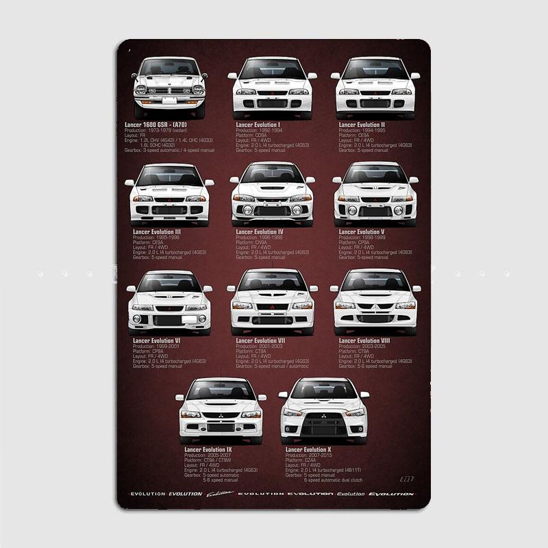 Lancer Evolution Heritage V2 Spec Classic Car Metal Poster Sign Bar Garage Club Custom Pub Wall Decor Tin Room Decor Home Decor