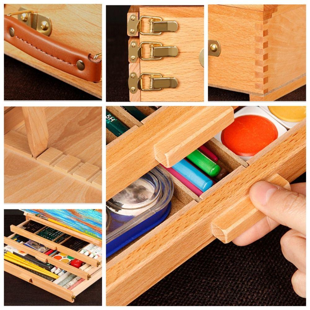 Adjustable Beech Wooden Table Easel Multifunction Professional Art Painting Easel Box Oil Paint Folding Sketch Drawer Box