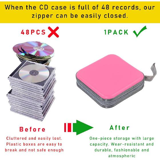 Augeny 48 Capacity CD Case, Portable DVD Hard Plastic Case Holder, Universal Wallet Disc Storage Binder For Car, Home, Travel, Carrying Organizer