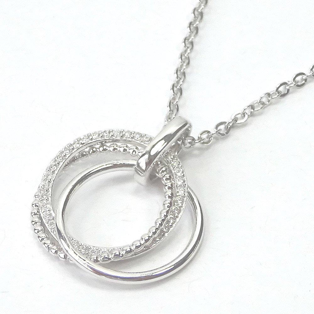 [Your and My Jewelry Box] WG-type Sterling Silver 925 Circle Motif Cubic Zirconia Diamond Triple Strand Necklace [Gift Wrapped] (Silver)