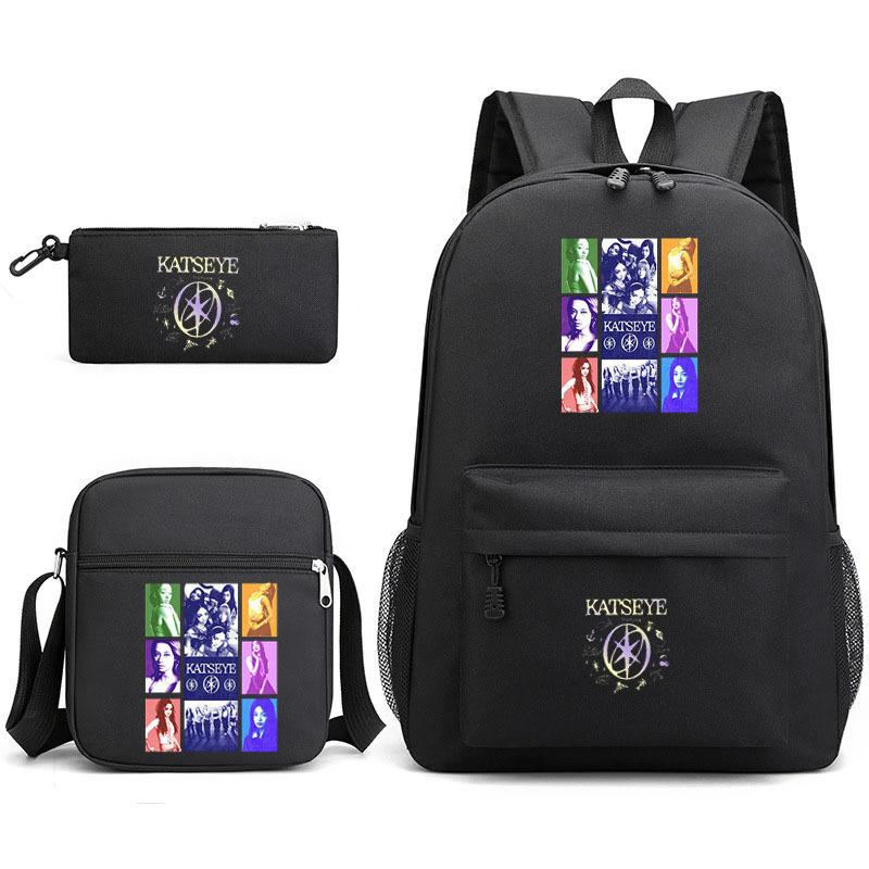 Katseye Music Gruppo di Ragazze Zaino Scolastico Borsa Pranzo Astuccio Set per Studenti Cartone Animato 3-in-1