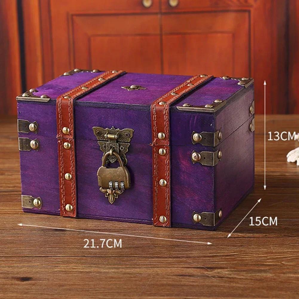 Secure Wooden Treasure Box with Lock for Keys and Passwords Retro Style Storage Solution for Home or Office Decor