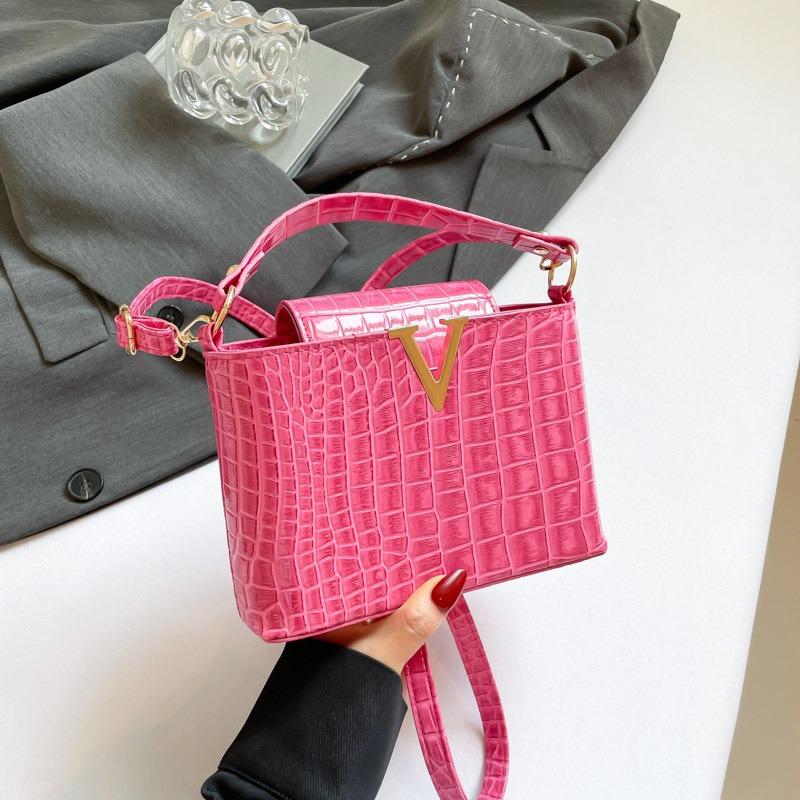 

Сумка-ведро с узором крокодила, сумка-мессенджер среднего размера, женская сумка, большая сумка, простая модная сумочка, новая универсальная сумка для женщин розовый